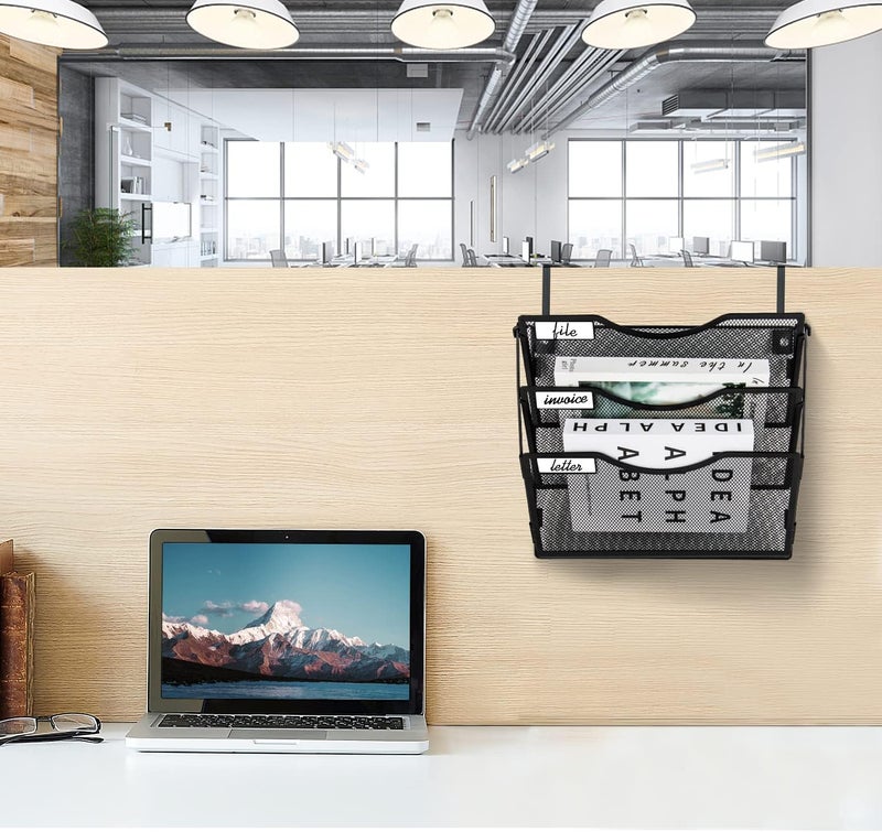 BOHDK Wall File Organizer 3 Pockets, Mail Organizer, Hanging Folder Holder, Foldable | Hanging or Wall Mounted | Label Panel | 2 Hooks | Office Home School Organizer, Black - Image 5